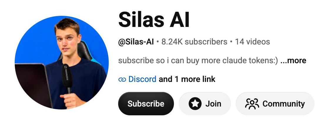 Screenshot of the Silas AI YouTube channel